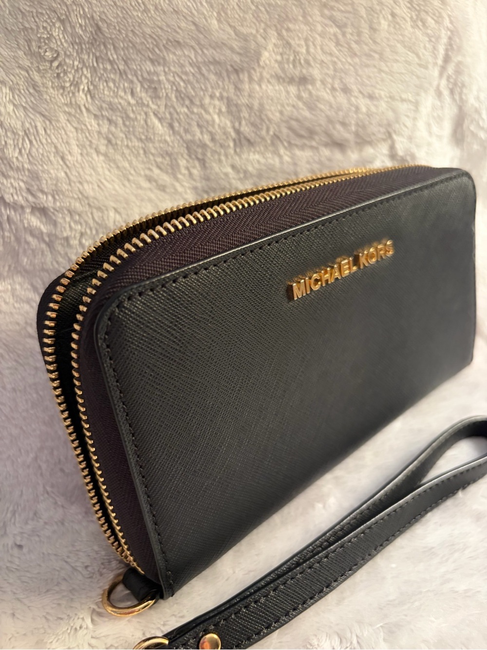 Michael Kors Black and Gold Zip-Around Wristlet Wallet - Picture 8 of 11